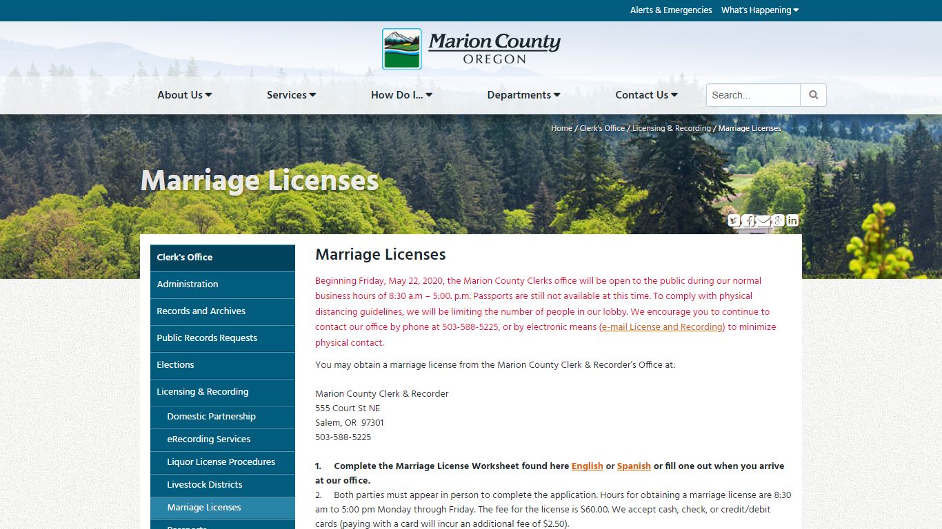 Marriage Licenses - Marion County, Oregon