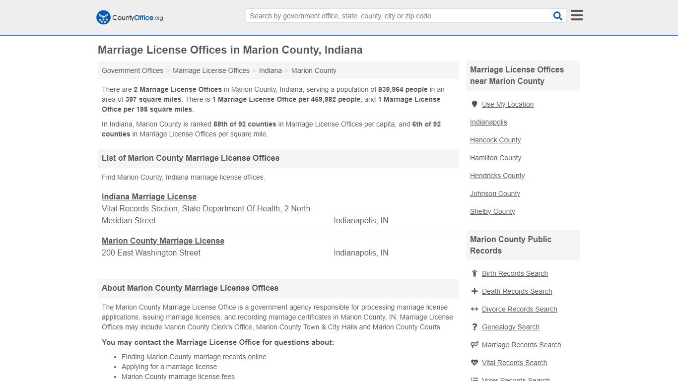 Marriage License Offices in Marion County, Indiana - County Office